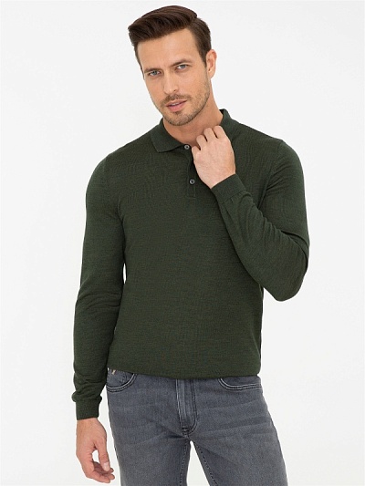 Поло с длинным рукавом из смесовой шерсти - G051SZ0TK0ELIP Кофта муж. (VR027, L)