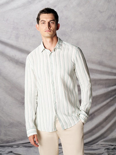 Рубашка в полоску льняная свободная - G051SZ0040OMAR Сорочка муж. (VR237, 2XL)