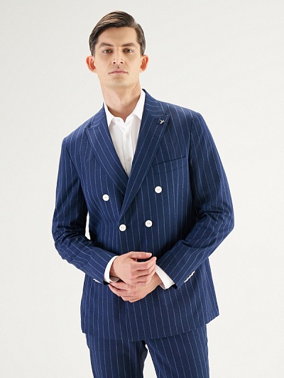 Пиджак классический  в полоску с добавлением шерсти и льна - G051SZ0020FLAVINKRU Пиджак муж. (VR100, 56, 6)