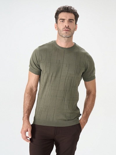 Футболка трикотажная с рельефным узором - G051SZ0TK0TONIO Кофта муж. (VR027, S)