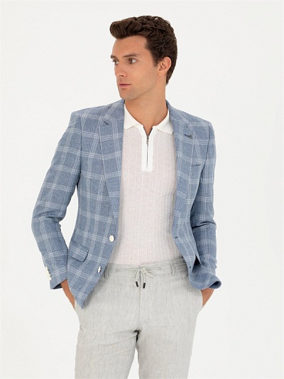 Пиджак в клетку с добавлением льна - G051SZ0020BUDAPESTE Пиджак муж. (VR036, 46, 6)