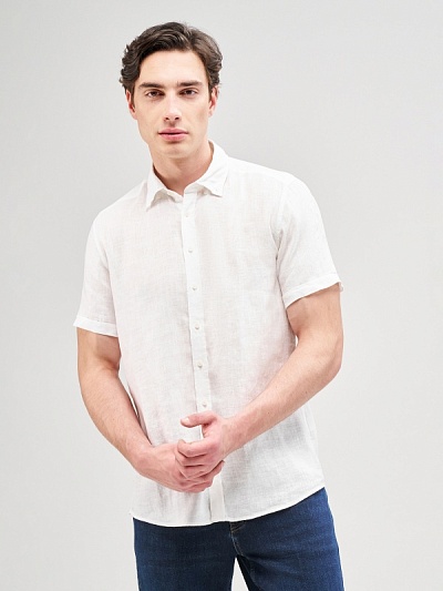 Рубашка с коротким рукавом льняная приталенная - G051GL0040LUZON_KISA_25Y Сорочка муж. (VR013, S)