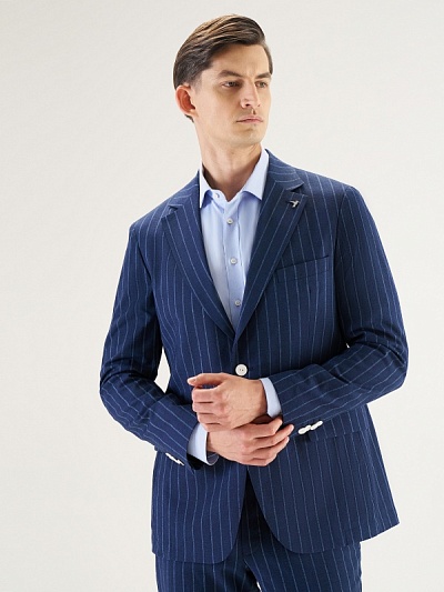 Пиджак в полоску из смесовой шерсти с добавлением льна - G051SZ0020FLAVINRU/C Пиджак муж. (VR100, 46, 6)