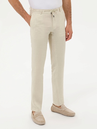 Брюки льняные на кулиске зауженные - G051SZ0030OLIA/P Брюки муж. (VR011, 50, 6)