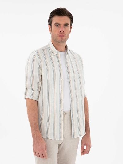 Рубашка в полоску льняная приталенная - G051SZ0040ALOUN Сорочка муж. (VR003, 3XL)