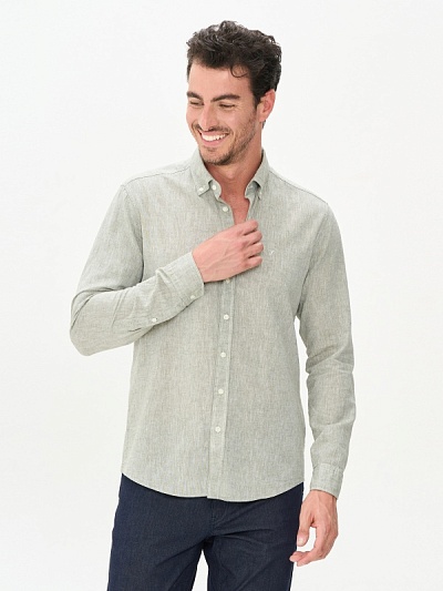 Рубашка с добавлением льна приталенная - G051SZ0040CAHAR Сорочка муж. (VR027, 2XL)