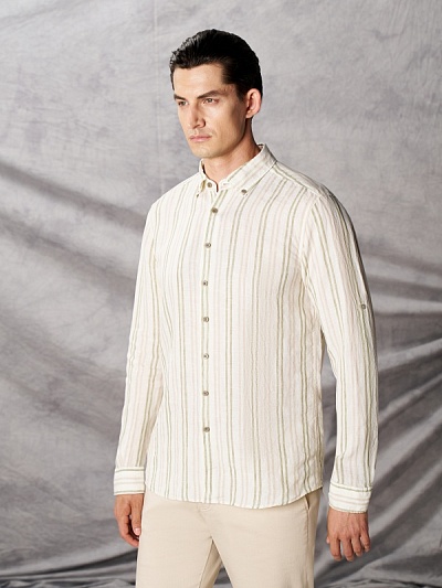 Рубашка в полоску льняная свободная - G051SZ0040OYGA Сорочка муж. (VR027, 2XL)