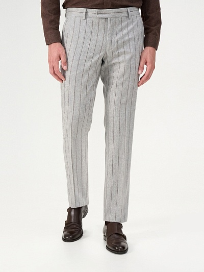 Брюки в полоску из шерсти с добавлением кашемира зауженные - G051SZ0030ARONA/P Брюки муж. (VR001, 46, 6)