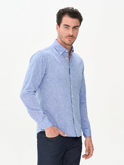 Рубашка с добавлением льна приталенная - G051SZ0040CAHAR Сорочка муж. (VR028, XL)