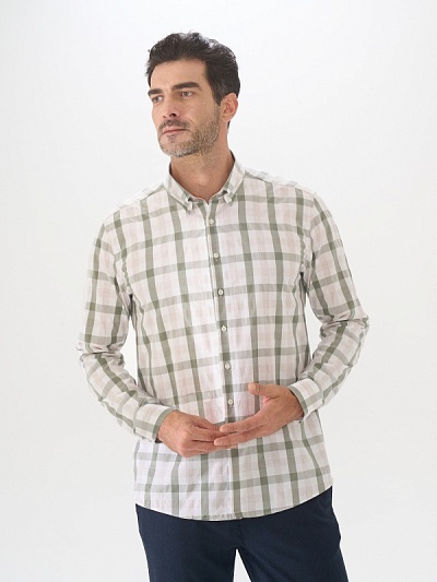 Рубашка в клетку с добавлением шелка приталенная - G051SZ0040KAHIRE Сорочка муж. (VR027, XL)