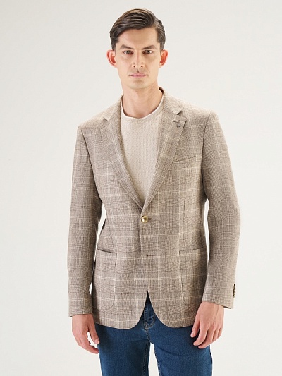 Пиджак в клетку из смесовой шерсти - G051SZ0020JENNYRU Пиджак муж. (VR029, 48, 6)