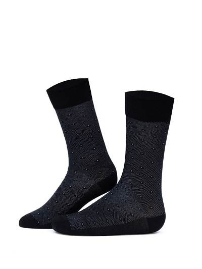 Носки высокие с геометрическим узором - A051SZ013SKTSK024_DSNBAM3 Носки муж. (001, 40_44)
