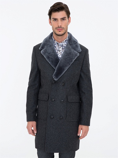 Пальто шерстяное с меховым воротником - G051SZ0050VITORIA FISHBONE Пальто муж. (VR006, 46)