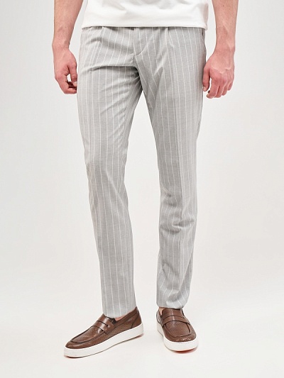 Брюки в полоску из шерсти зауженные - G051SZ0030ELANIRU_P Брюки муж. (VR001, 46, 6)