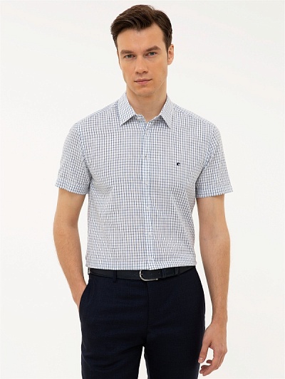 Рубашка с коротким рукавом из хлопка с добавлением льна приталенная - G051GL0040COLAN Сорочка муж. (VR033, 37)