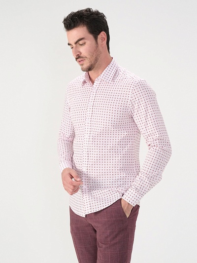 Рубашка из хлопка с узором приталенная - G051SZ0040AKURA Сорочка муж. (VR030, M)