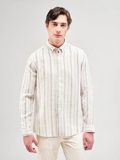 Рубашка в полоску льняная приталенная - G051SZ0040ALOUN Сорочка муж. (VR027, S)