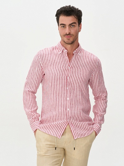 Рубашка в полоску льняная приталенная - G051SZ0040TOLEX Сорочка муж. (VR030, M)