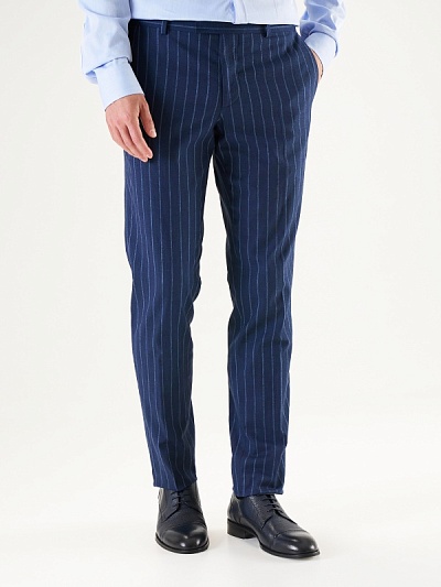 Брюки в полоску из смесовой шерсти с добавлением льна зауженные - G051SZ0030FLAVINRU/P Брюки муж. (VR100, 56, 6)