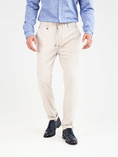 Брюки на кулиске с добавлением льна зауженные - G051SZ0780VEDRA Брюки муж. (VR011, 38, 32)