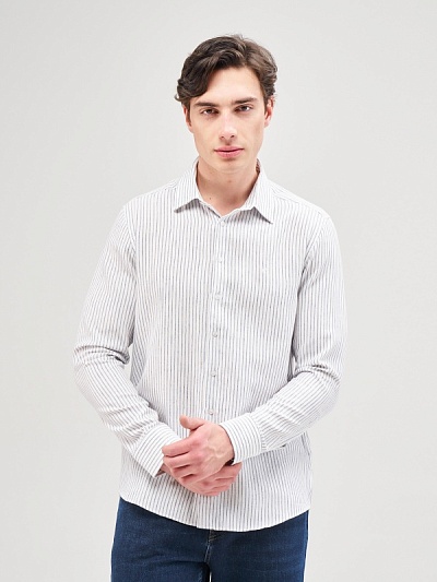 Рубашка в полоску с добавлением льна приталенная - G051SZ0040ALFAO Сорочка муж. (VR033, M)