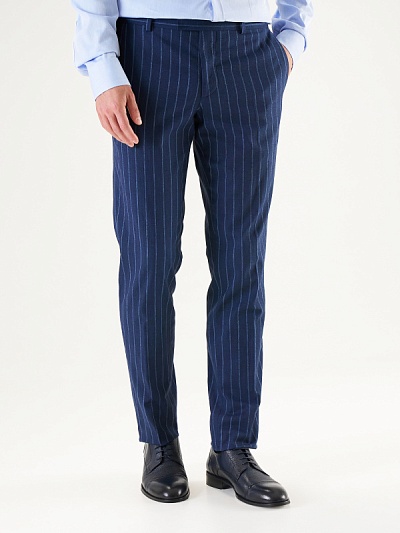 Брюки в полоску с добавлением шерсти и льна зауженные - G051SZ0030FLAVINRU/P Брюки муж. (VR100, 58, 6)