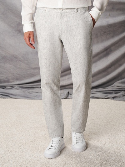 Брюки классические с добавлением льна зауженные - G051SZ0030OLIVA/P Брюки муж. (VR001, 56, 6)