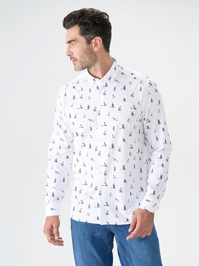 Рубашка из хлопка с принтом приталенная - G051SZ0040MARINA Сорочка муж. (VR013, 39)