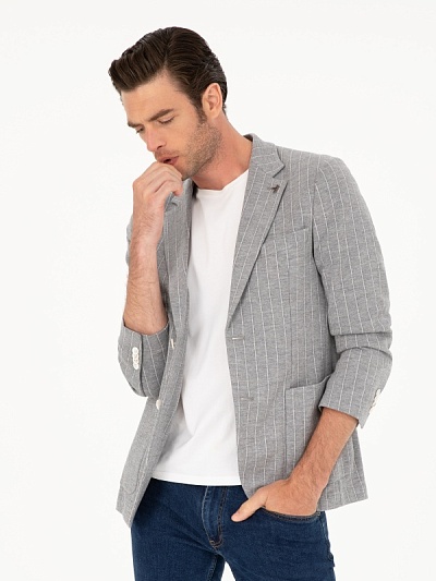 Пиджак в полоску из смеси шерсти и хлопка - G051SZ0020EXCL_ALFRED/C Пиджак муж. (VR001, 46, 6)