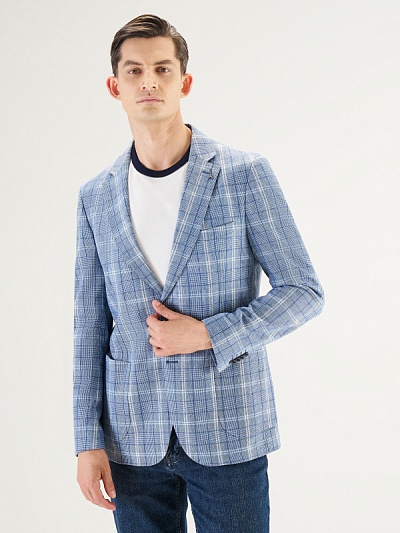 Пиджак в клетку с добавлением шерсти - G051SZ0020JENNYRU Пиджак муж. (VR036, 52, 6)