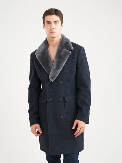 Пальто шерстяное с меховым воротником - G051SZ0050VITORIA FISHBONE Пальто муж. (VR033, 46)
