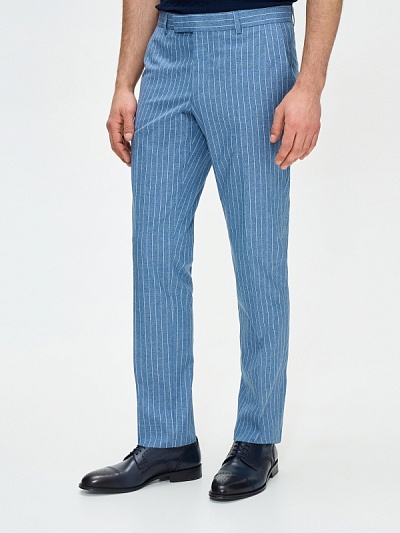 Брюки в полоску из смеси шерсти и хлопка с добавлением шелка зауженные - G051SZ0030NONT/P Брюки муж. (VR036, 50, 6)