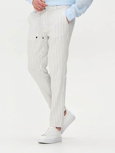 Брюки в полоску на кулиске из смеси хлопка и льна зауженные - G051SZ0780STEN Брюки муж. (VR049, 29, 32)