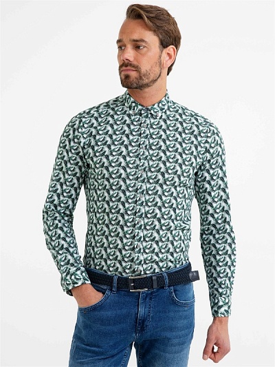 Рубашка из смеси хлопка и льна с принтом приталенная - G051SZ0040FONTA Сорочка муж. (VR079, 40)