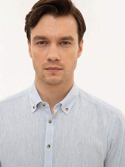 Рубашка с добавлением льна приталенная - G051GL0040CAHAR Сорочка муж. (VR003, 38)