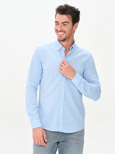 Рубашка с добавлением льна приталенная - G051SZ0040CAHAR Сорочка муж. (VR036, 3XL)