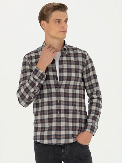 Рубашка в клетку из хлопка приталенная - G051SZ0040VITO Сорочка муж. (VR011, 38)