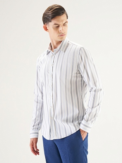 Рубашка в полоску с хлопком приталенная - G051SZ0040AVA Сорочка муж. (VR032, 38)