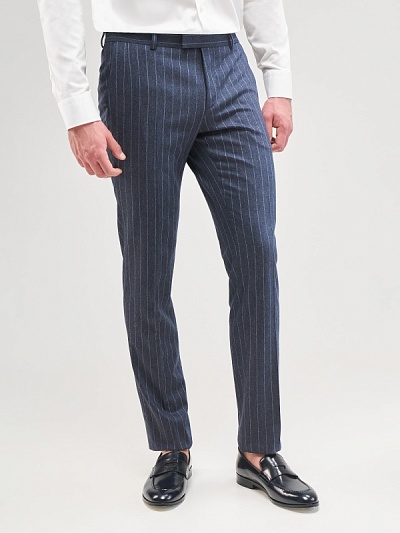 Брюки в полоску из шерсти с добавлением кашемира зауженные - G051SZ0030GREG/P Брюки муж. (VR036, 50, 6)