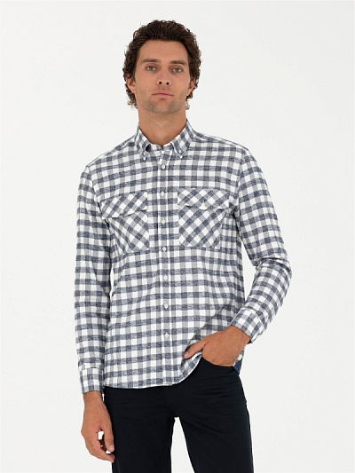 Рубашка в клетку с карманами прямая - G051SZ0040TAMINA Сорочка муж. (VR033, M)