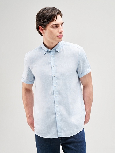 Рубашка с коротким рукавом льняная приталенная - G051GL0040LUZON_KISA_25Y Сорочка муж. (VR036, M)