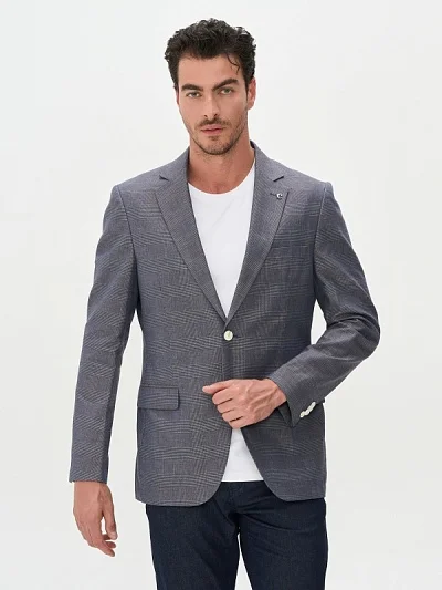 Пиджак однобортный из смеси льна и хлопка в клетку - G051SZ0020VALLENCIA/C Пиджак муж. (VR033, 48, 6)