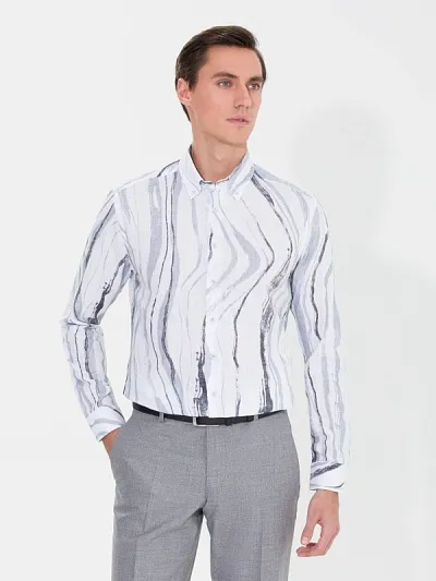 Рубашка из хлопка с принтом приталенная - G051SZ0040CHICAGO Сорочка муж. (VR024, XL)