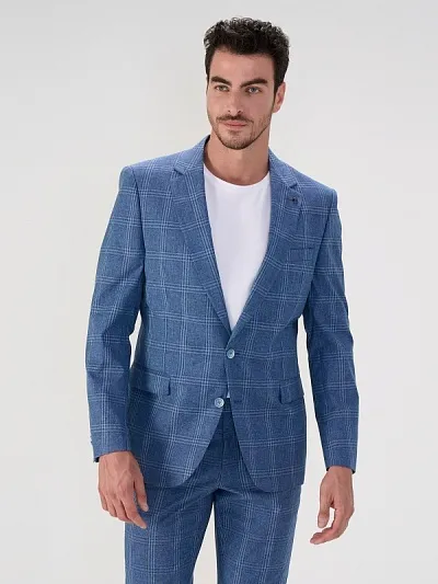 Пиджак из смеси шерсти и хлопка в клетку с добавлением шелка - G051SZ0020FELIX/C Пиджак муж. (VR036, 52, 6)