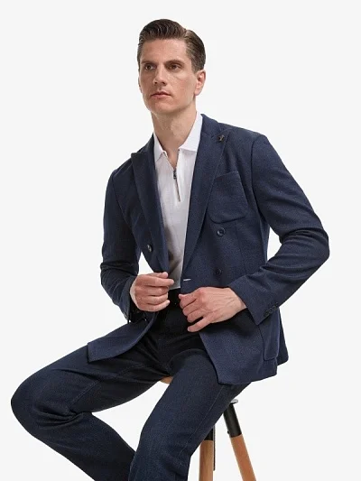 Пиджак двубортный из смесиового материала, с добвленинм льна - G051SZ0020NOBLE Пиджак муж. (VR033, 52, 6)