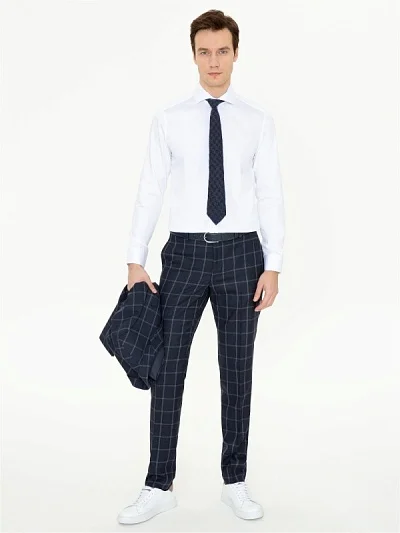Брюки в клетку из смесовой шерсти зауженные - G051SZ0030SAN/P Брюки муж. (VR033, 58, 6)
