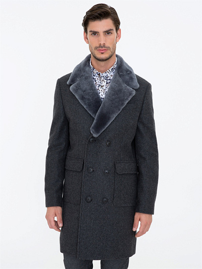 Пальто шерстяное с меховым воротником - G051SZ0050VITORIA FISHBONE Пальто муж. (VR006, 46)