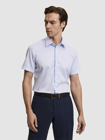 Рубашка с коротким рукавом из хлопка приталенная - G051SZ0040AGE_R Сорочка муж. (VR003, 39)