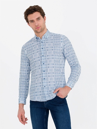 Рубашка из хлопка с принтом приталенная - G051SZ0040PAUL Сорочка муж. (VR028, M)