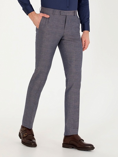 Брюки в клетку из смеси льна и хлопка зауженные - G051SZ0030VALLENCIA/P Брюки муж. (VR033, 50, 6)